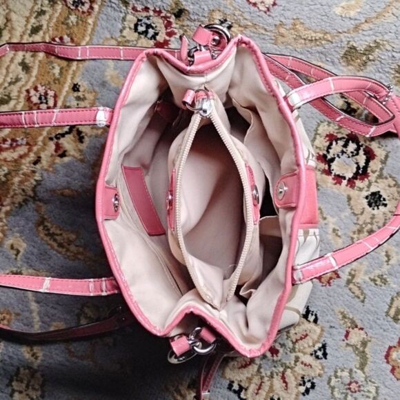 Mini Coach Y2K style Pink Cream Shoulder Bag Monogram All Over Canvas purse read - Picture 3 of 10